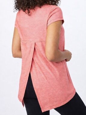 Tentree Modal Organic Cotton Blend Tee Overlapping Back Panel Stripe Rose NWT